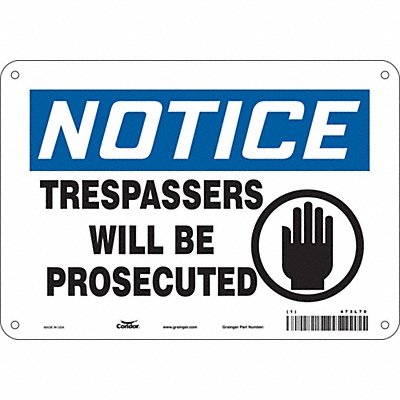 CONDOR 473L70 Safety Sign 7 in x 10 in Polyethylene