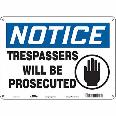 CONDOR 473L71 Safety Sign 10 inx14 in Polyethylene