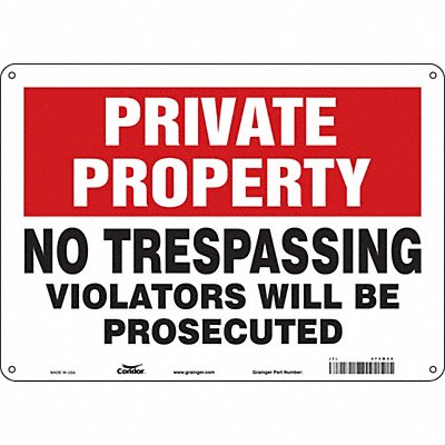 CONDOR 473M24 Safety Sign 10 inx14 in Aluminum