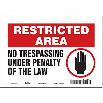 CONDOR 473M45 Safety Sign 7 in x 10 in Vinyl