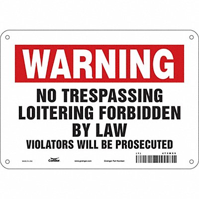 CONDOR 473M55 Safety Sign 7 in x 10 in Polyethylene