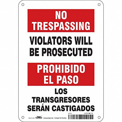 CONDOR 473M71 Safety Sign 10 inx7 in Aluminum