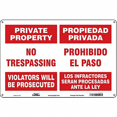 CONDOR 473M79 Safety Sign 12 inx18 in Polyethylene