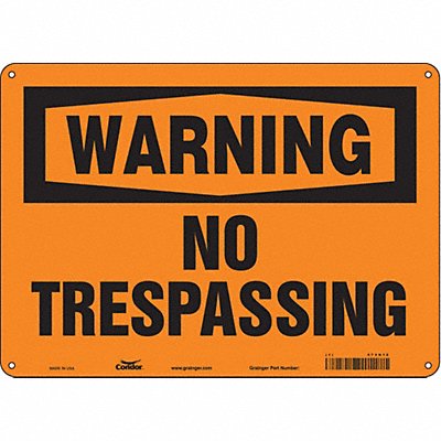 CONDOR 473N12 Safety Sign 10 in x 14 in Polyethylene