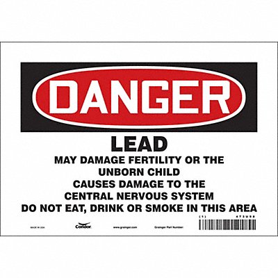 CONDOR 473U98 Safety Sign 7 in x 10 in Vinyl