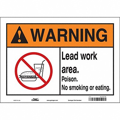 CONDOR 473V78 Safety Sign 10 inx14 in Vinyl