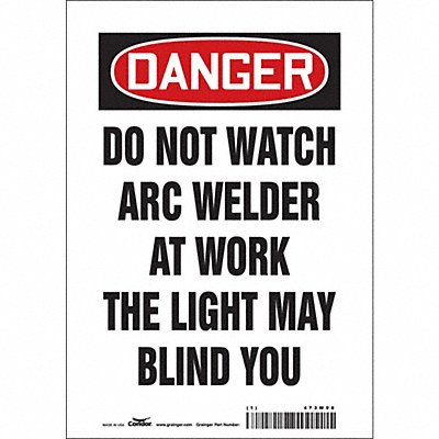 CONDOR 473W90 Safety Sign 10 inx7 in Vinyl