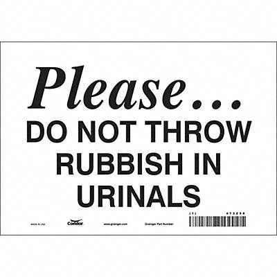 CONDOR 473Z58 Safety Sign 7 in x 10 in Vinyl