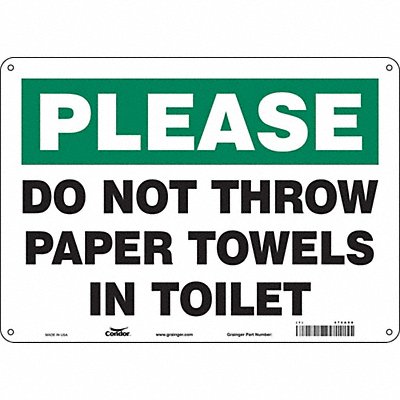 CONDOR 474A98 Safety Sign 10 in x 14 in Polyethylene