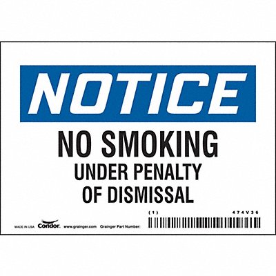 CONDOR 474V36 Safety Sign 3.5in x 5in Vinyl