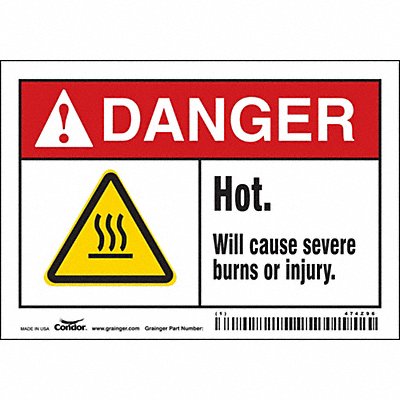 CONDOR 474Z96 Safety Sign 3 1/2 inx5 in Vinyl