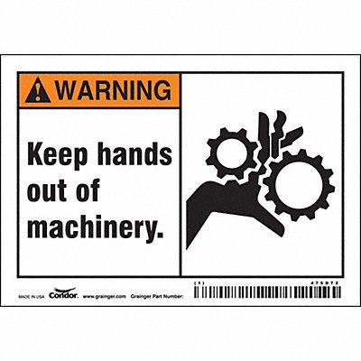 CONDOR 475D72 Safety Sign 3 1/2 inx5 in Vinyl