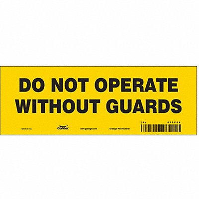 CONDOR 475F06 Safety Sign 3.5in x 10in Vinyl