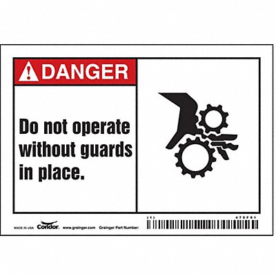 CONDOR 475F91 Safety Sign 3 1/2 inx5 in Vinyl