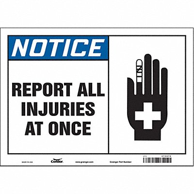 CONDOR 475G76 Safety Sign 10 in x 14 in Vinyl