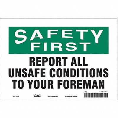 CONDOR 475H45 Safety Sign 7 in x 10 in Vinyl