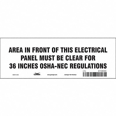 CONDOR 475M90 Safety Sign 3.5in x 10in Vinyl
