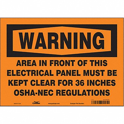 CONDOR 475N92 Safety Sign 10 inx14 in Vinyl
