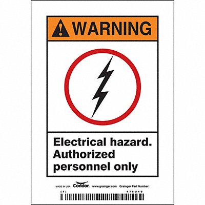CONDOR 475U40 Safety Sign 5in x 3.5in Vinyl PK5