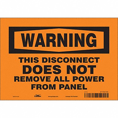 CONDOR 475U56 Safety Sign 7 in x 10 in Vinyl