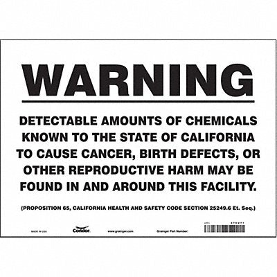 CONDOR 475U71 Safety Sign 14 Wx10 H 0.004 Thickness