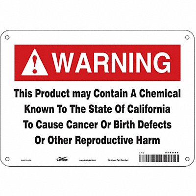 CONDOR 475U99 Safety Sign 10 Wx7 H 0.055 Thickness