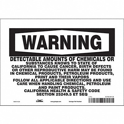 CONDOR 475V14 Safety Sign 10 Wx7 H 0.004 Thickness