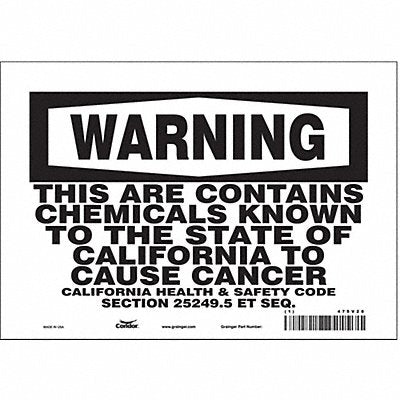 CONDOR 475V20 Safety Sign 10 Wx7 H 0.004 Thickness