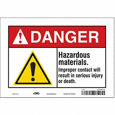 CONDOR 476A72 Safety Sign 7 in x 10 in Vinyl