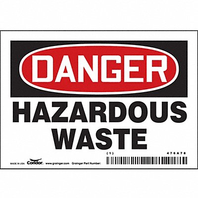 CONDOR 476A78 Safety Sign 3.5in x 5in Vinyl
