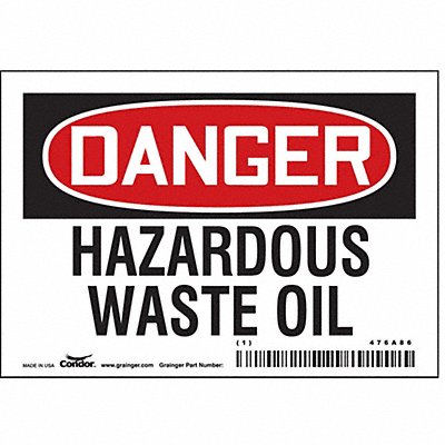 CONDOR 476A86 Safety Sign 3 1/2 inx5 in Vinyl