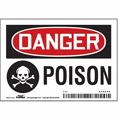 CONDOR 476C90 Safety Sign 3 1/2 inx5 in Vinyl
