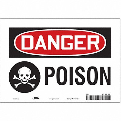 CONDOR 476C93 Safety Sign 10 in x 14 in Vinyl