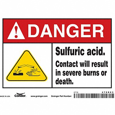 CONDOR 476D63 Safety Sign 5 inx7 in Vinyl