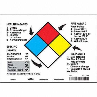 CONDOR 476G64 Safety Sign 10 Wx7 H 0.004 Thickness