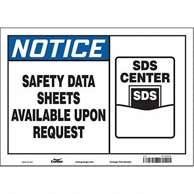 CONDOR 476G90 Safety Sign 10 in x 14 in Vinyl