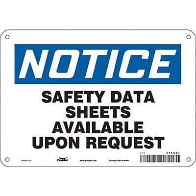CONDOR 476G91 Safety Sign 7 in x 10 in Aluminum