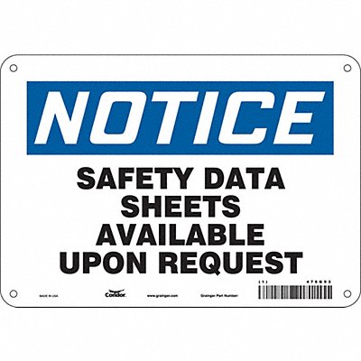 CONDOR 476G93 Safety Sign 7 in x 10 in Polyethylene