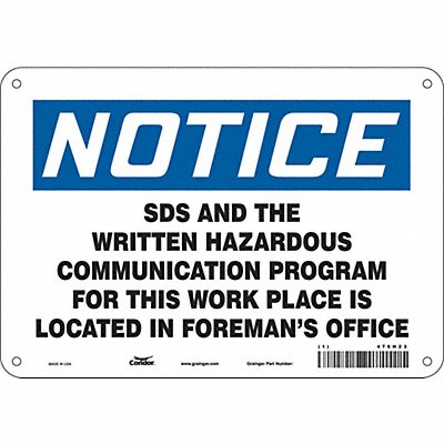 CONDOR 476H23 Safety Sign 7 in x 10 in Aluminum