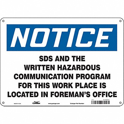 CONDOR 476H24 Safety Sign 10 in x 14 in Aluminum
