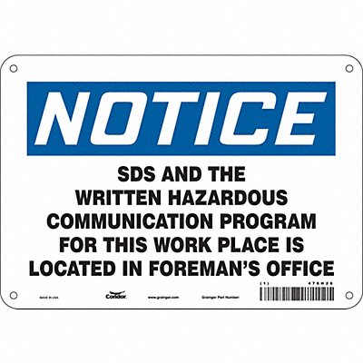 CONDOR 476H26 Safety Sign 7 inx10 in Polyethylene