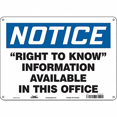 CONDOR 476H37 Safety Sign 10 in x 14 in Aluminum