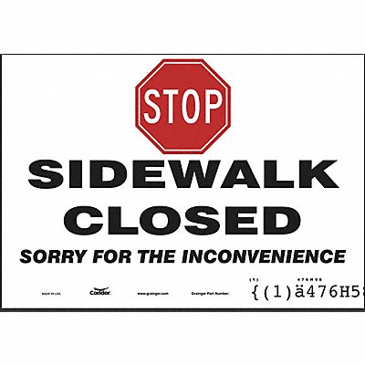 CONDOR 476H58 Safety Sign 7 inx10 in Vinyl