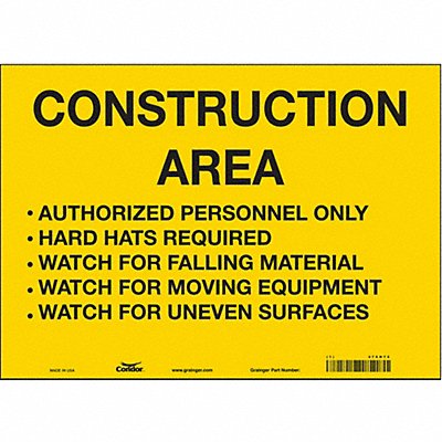 CONDOR 476H72 Safety Sign 10 inx14 in Vinyl
