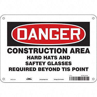 CONDOR 476J49 Safety Sign 7 in x 10 in Aluminum