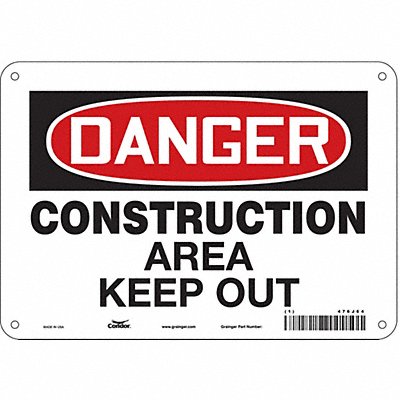 CONDOR 476J64 Safety Sign 7 in x 10 in Aluminum