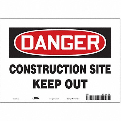 CONDOR 476K06 Safety Sign 7 in x 10 in Vinyl