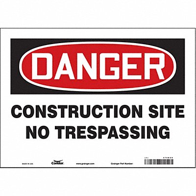 CONDOR 476K20 Safety Sign 10 in x 14 in Vinyl