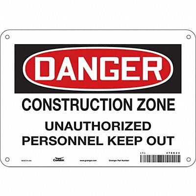 CONDOR 476K23 Safety Sign 7 in x 10 in Aluminum