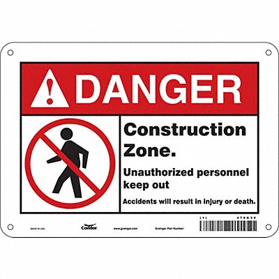 CONDOR 476K35 Safety Sign 7 in x 10 in Aluminum